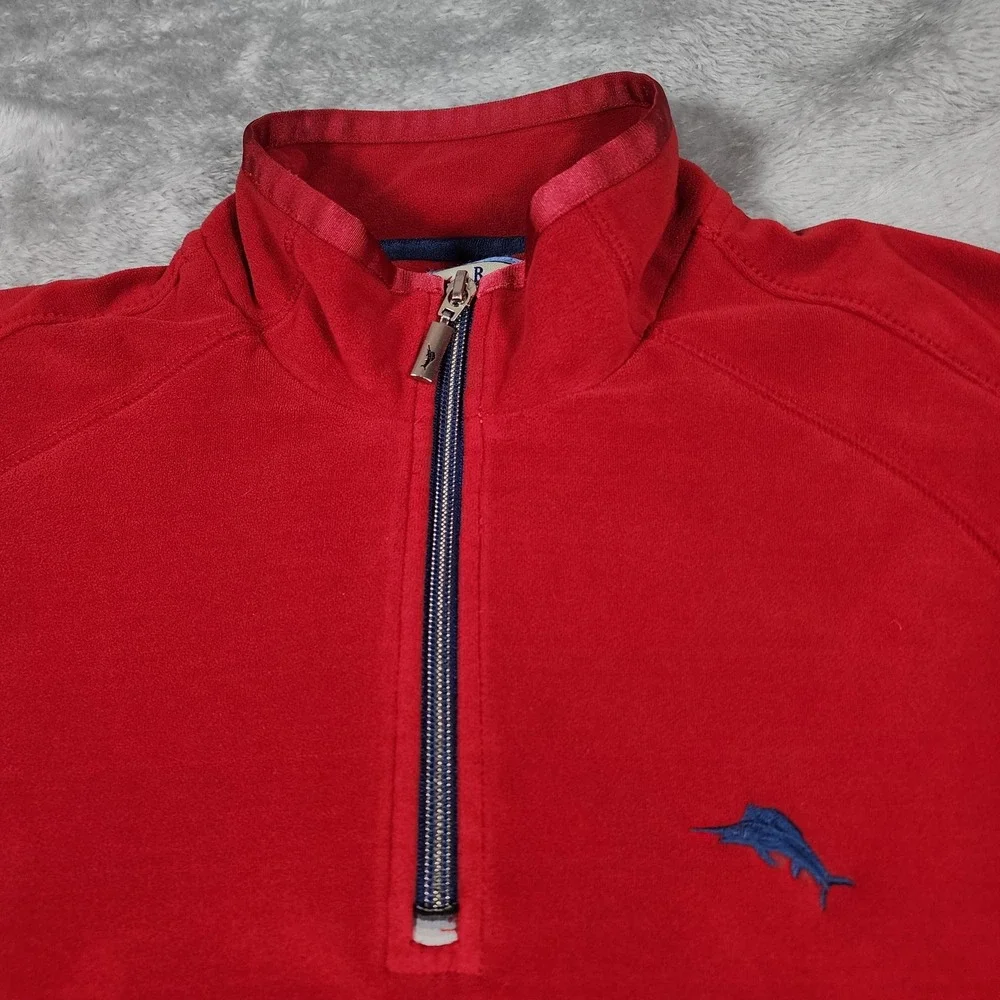 Tommy Bahama Sweater Mens Extra Large Red Paradise Tech Half Zip Stretch Marlin‎
